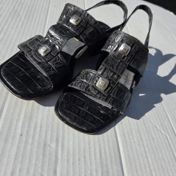 Brighton Shoes - Brighton Y2K Black Square Toe Sandals Leather 8.5M Croc Pattern